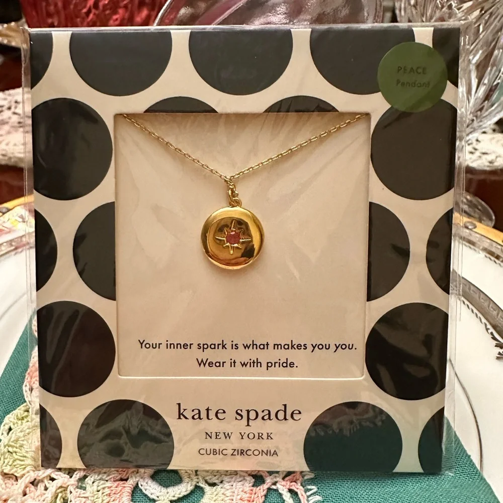 Kate Spade The Color Spark Collection‎ Pink Peace Medallion Necklace NWT